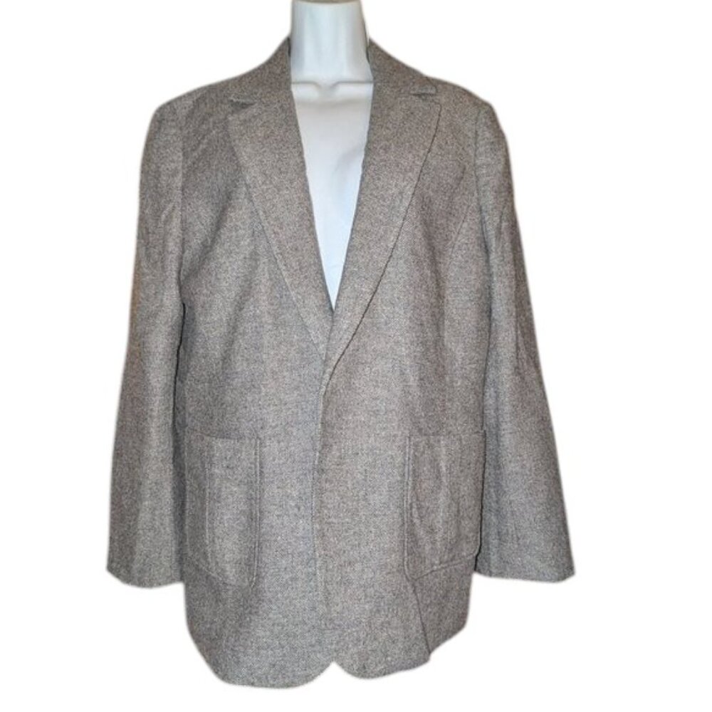 Juicy Couture Wool Silk Blend Tweed Long Sleeve Taupe Blazer Jacket Coat XL